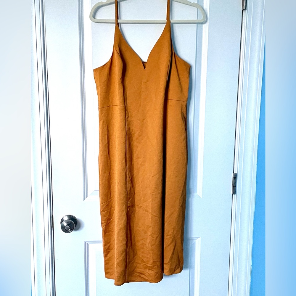 NWT Express Metallic Sheen Gold Dress with Slit | Size Large